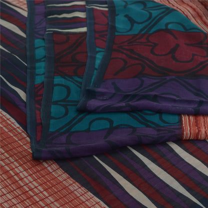 Sanskriti Vintage Printed Georgette Silk Sari: Multicolor Indian Craft Fabric (5 Yd) Bohemian Fabric For Dressmaking,Upcyclers