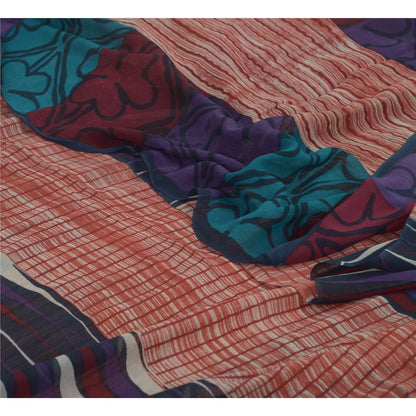 Sanskriti Vintage Printed Georgette Silk Sari: Multicolor Indian Craft Fabric (5 Yd) Bohemian Fabric For Dressmaking,Upcyclers