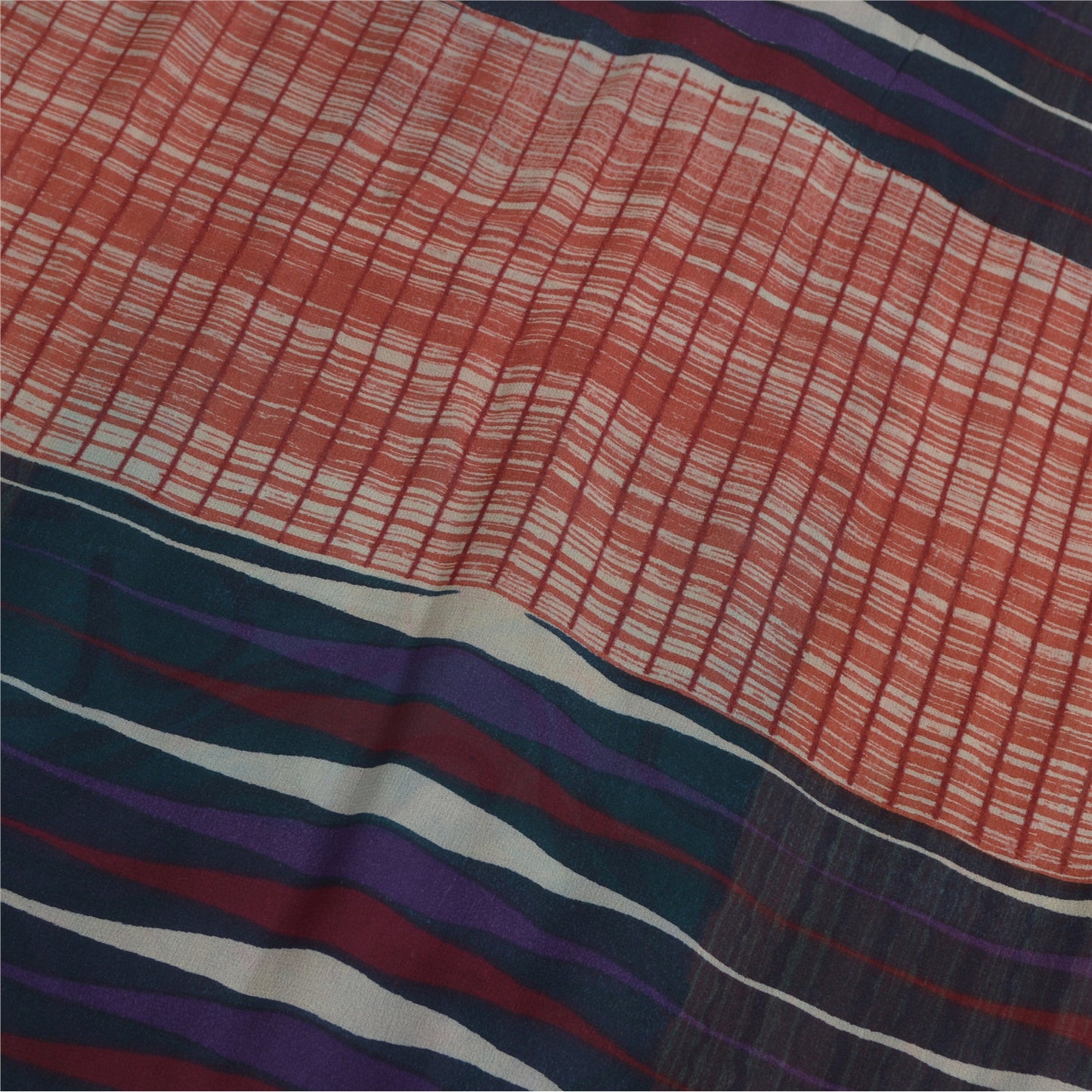 Sanskriti Vintage Printed Georgette Silk Sari: Multicolor Indian Craft Fabric (5 Yd) Bohemian Fabric For Dressmaking,Upcyclers