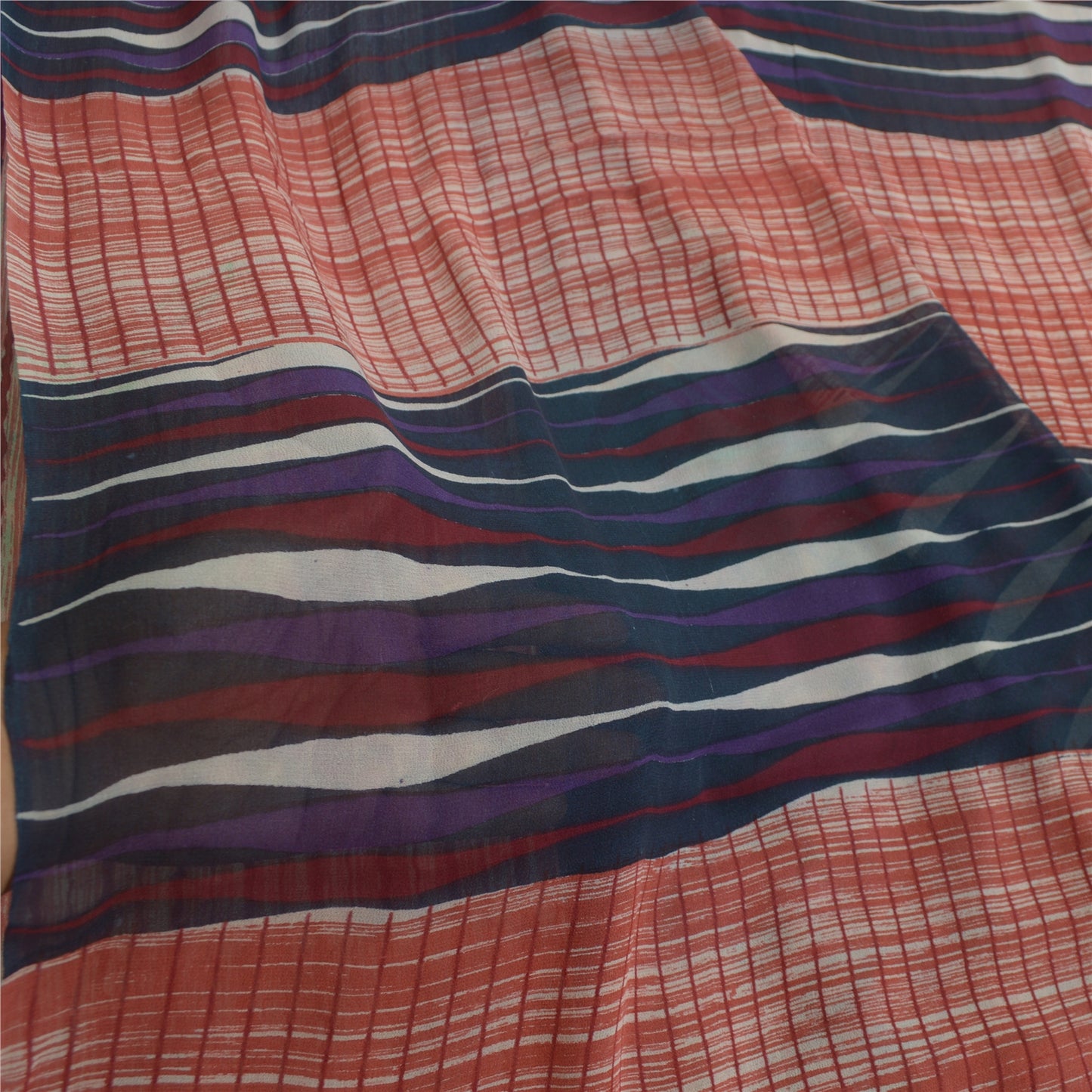 Sanskriti Vintage Printed Georgette Silk Sari: Multicolor Indian Craft Fabric (5 Yd) Bohemian Fabric For Dressmaking,Upcyclers