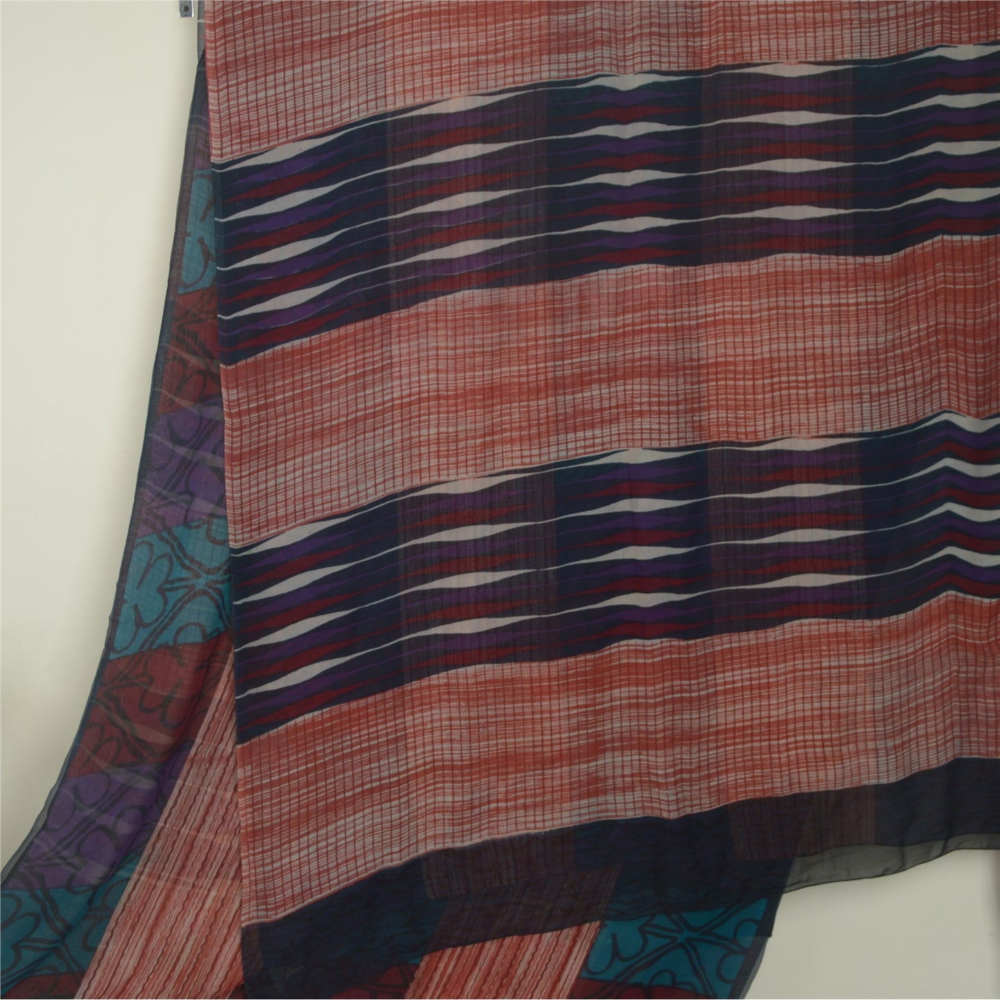 Sanskriti Vintage Printed Georgette Silk Sari: Multicolor Indian Craft Fabric (5 Yd) Bohemian Fabric For Dressmaking,Upcyclers