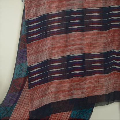Sanskriti Vintage Printed Georgette Silk Sari: Multicolor Indian Craft Fabric (5 Yd) Bohemian Fabric For Dressmaking,Upcyclers