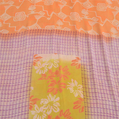 Sanskriti Vintage Orange & Purple Sarees Pure Georgette Print Sari Craft Fabric
