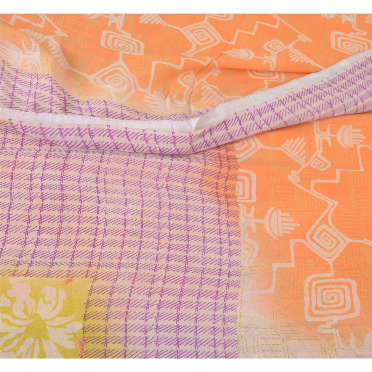 Sanskriti Vintage Orange & Purple Sarees Pure Georgette Print Sari Craft Fabric