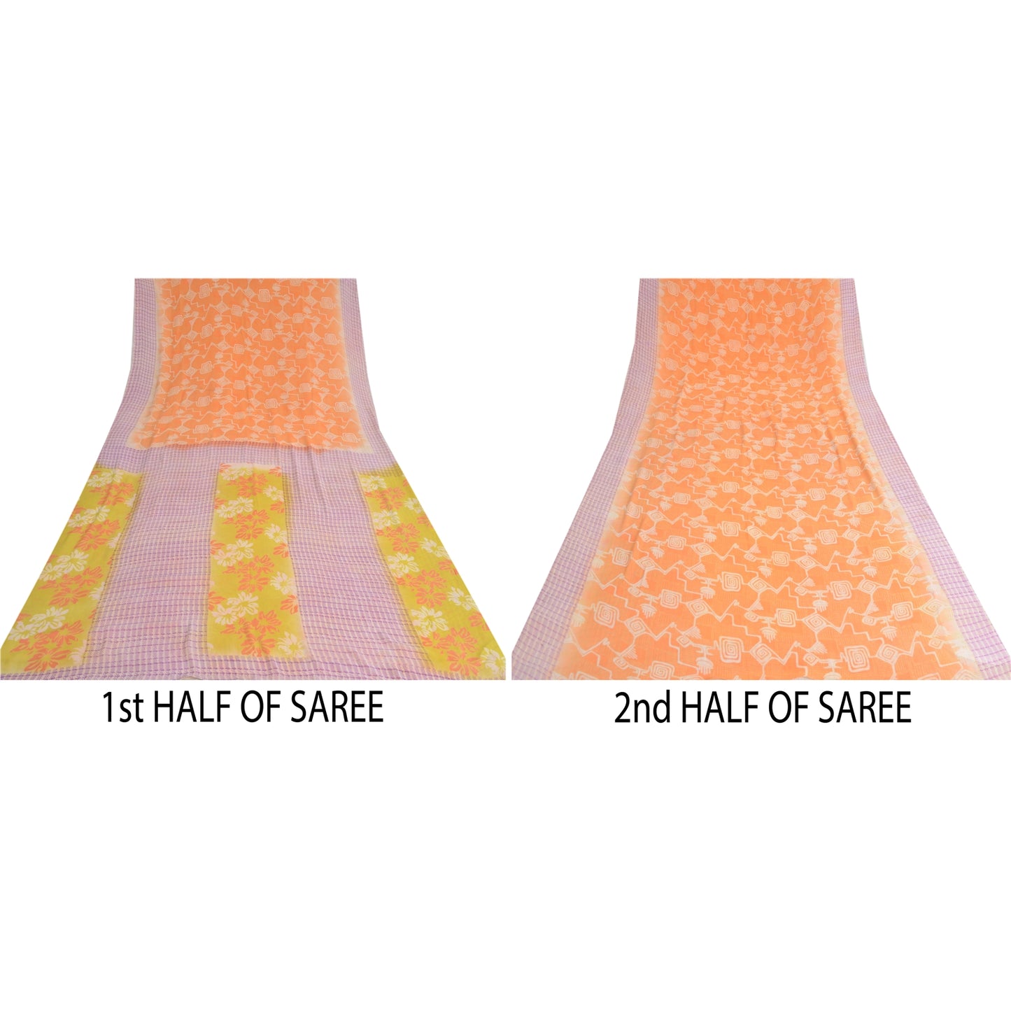 Sanskriti Vintage Orange & Purple Sarees Pure Georgette Print Sari Craft Fabric