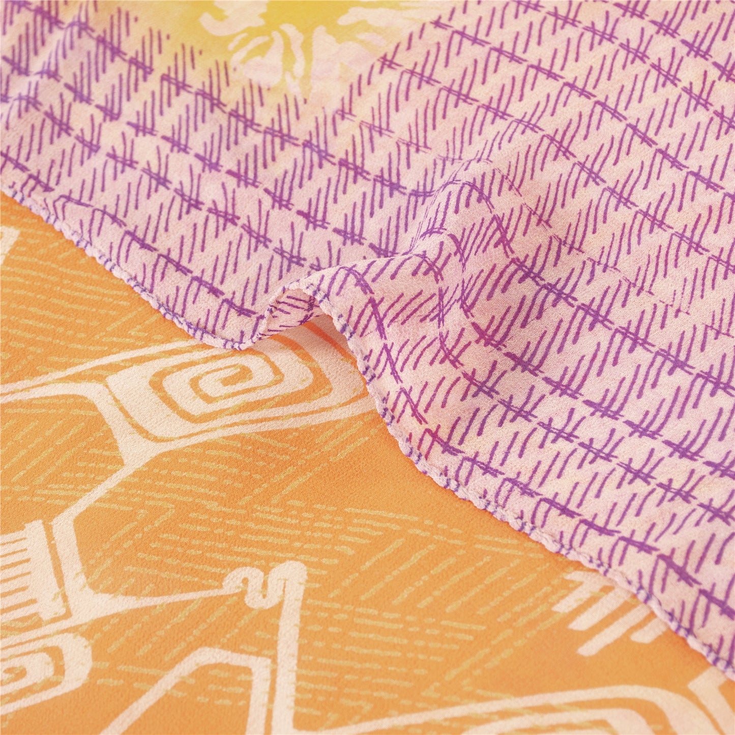 Sanskriti Vintage Orange & Purple Sarees Pure Georgette Print Sari Craft Fabric