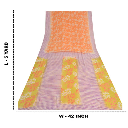 Sanskriti Vintage Orange & Purple Sarees Pure Georgette Print Sari Craft Fabric