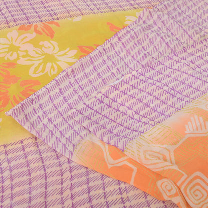 Sanskriti Vintage Orange & Purple Sarees Pure Georgette Print Sari Craft Fabric