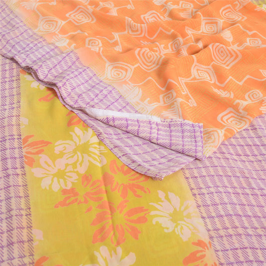 Sanskriti Vintage Orange & Purple Sarees Pure Georgette Print Sari Craft Fabric