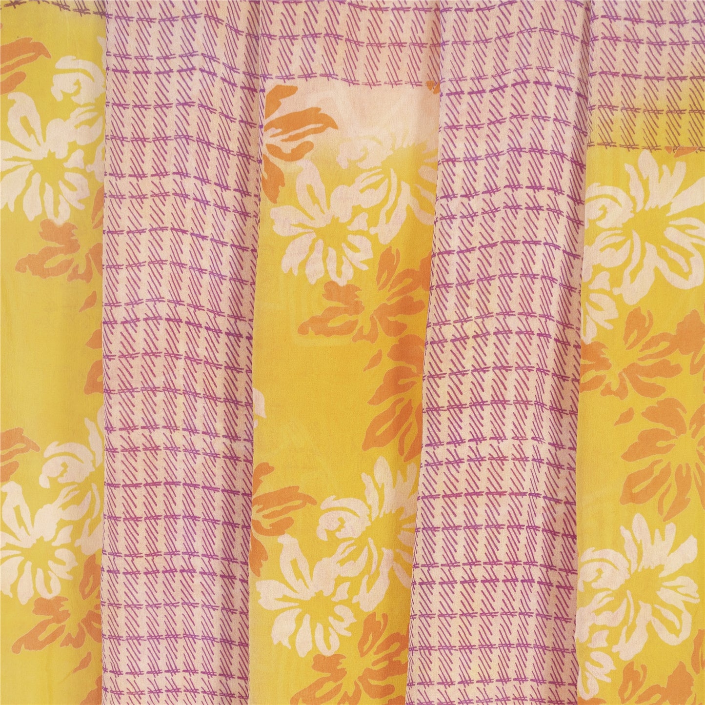 Sanskriti Vintage Orange & Purple Sarees Pure Georgette Print Sari Craft Fabric