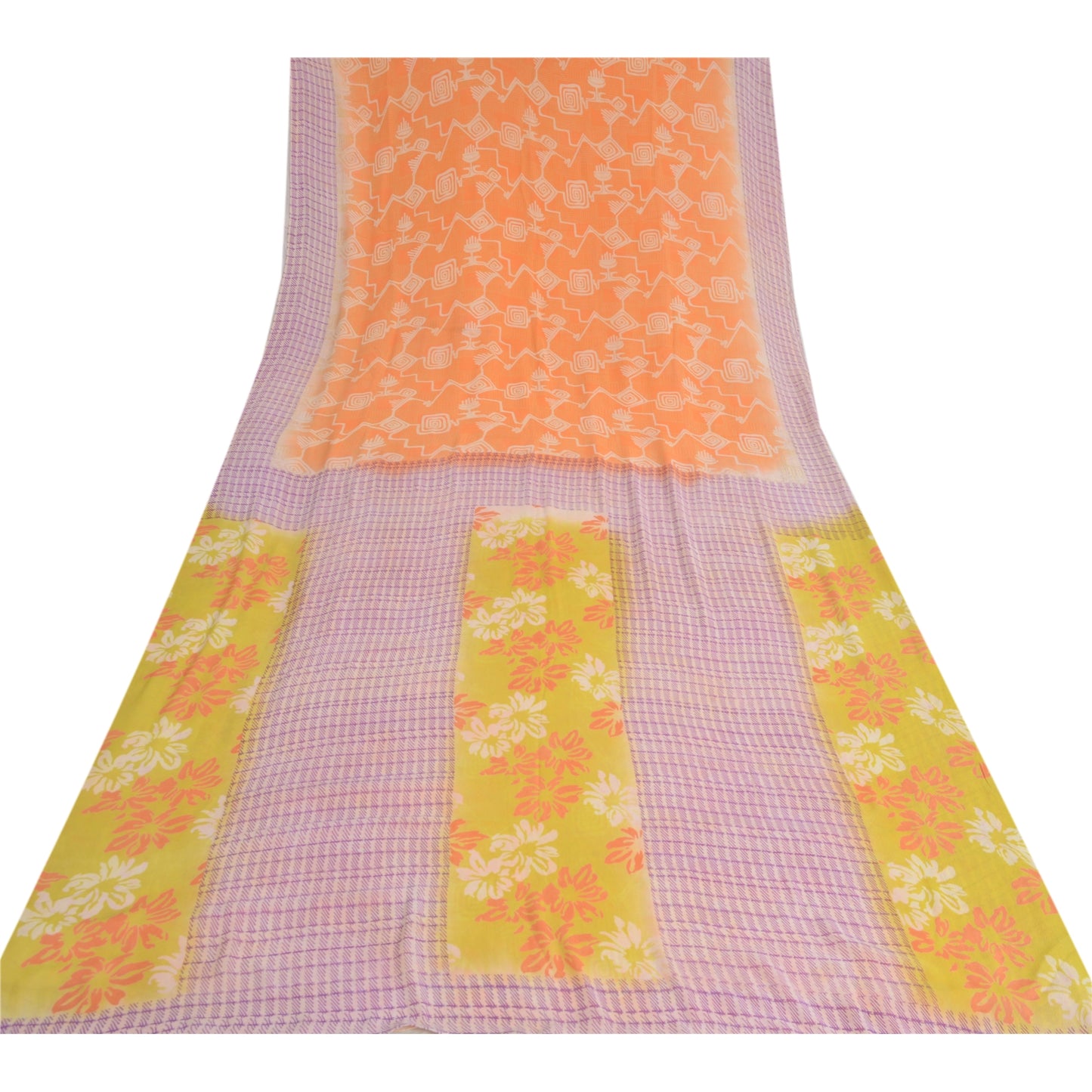 Sanskriti Vintage Orange & Purple Sarees Pure Georgette Print Sari Craft Fabric