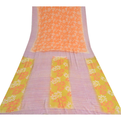 Sanskriti Vintage Orange & Purple Sarees Pure Georgette Print Sari Craft Fabric