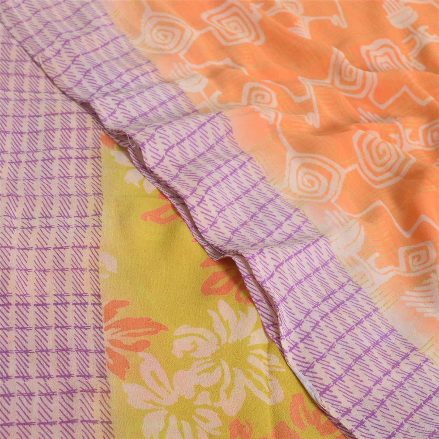 Sanskriti Vintage Orange & Purple Sarees Pure Georgette Print Sari Craft Fabric