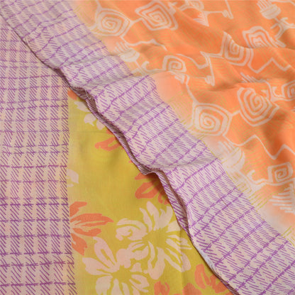 Sanskriti Vintage Orange & Purple Sarees Pure Georgette Print Sari Craft Fabric