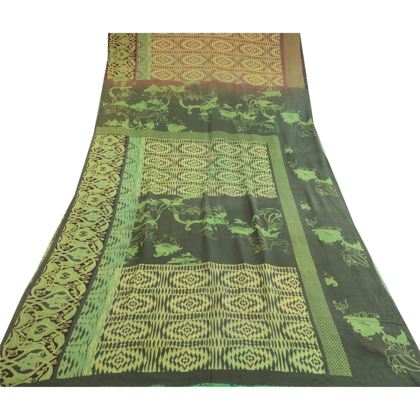 Sanskriti Vintage Green Sarees Pure Georgette Geometric Printed Sari 5+yd Fabric