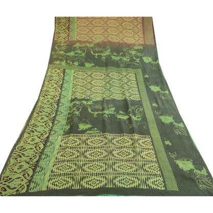 Sanskriti Vintage Green Sarees Pure Georgette Geometric Printed Sari 5+yd Fabric