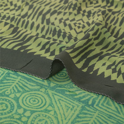 Sanskriti Vintage Green Sarees Pure Georgette Geometric Printed Sari 5+yd Fabric