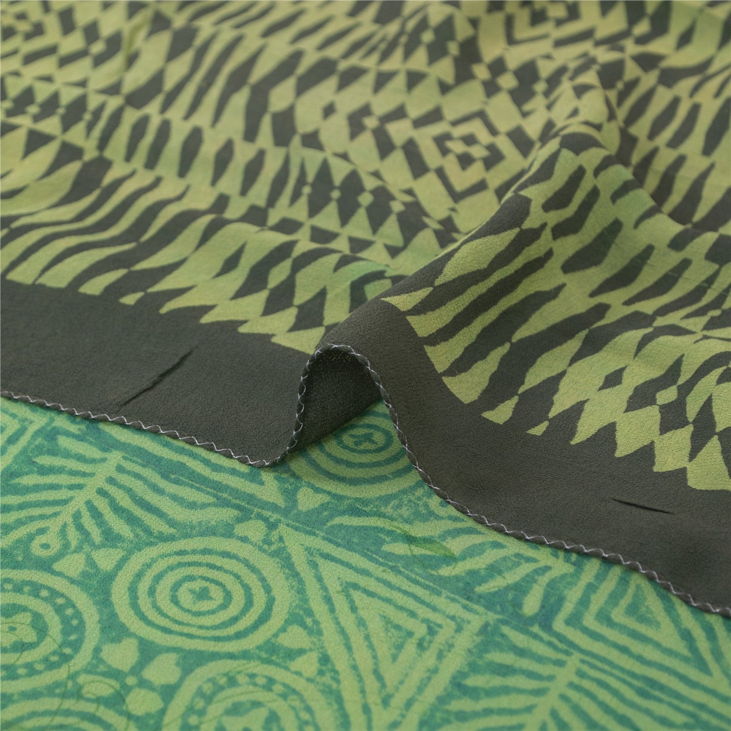 Sanskriti Vintage Green Sarees Pure Georgette Geometric Printed Sari 5+yd Fabric