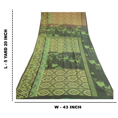 Sanskriti Vintage Green Sarees Pure Georgette Geometric Printed Sari 5+yd Fabric