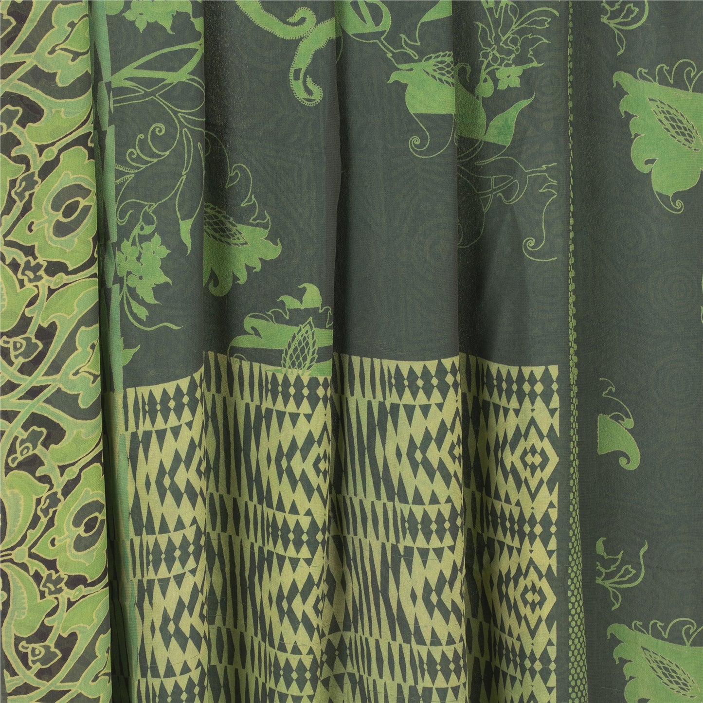 Sanskriti Vintage Green Sarees Pure Georgette Geometric Printed Sari 5+yd Fabric