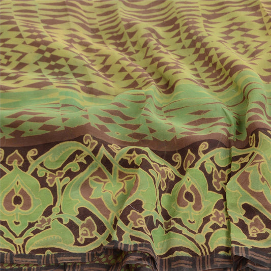 Sanskriti Vintage Green Sarees Pure Georgette Geometric Printed Sari 5+yd Fabric