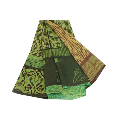 Sanskriti Vintage Green Sarees Pure Georgette Geometric Printed Sari 5+yd Fabric