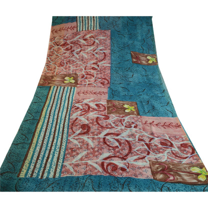 Sanskriti Vintage Blå Sarier Ren Georgette Silke Trykt Sari 5yd Håndværk Bæredygtigt Stoff