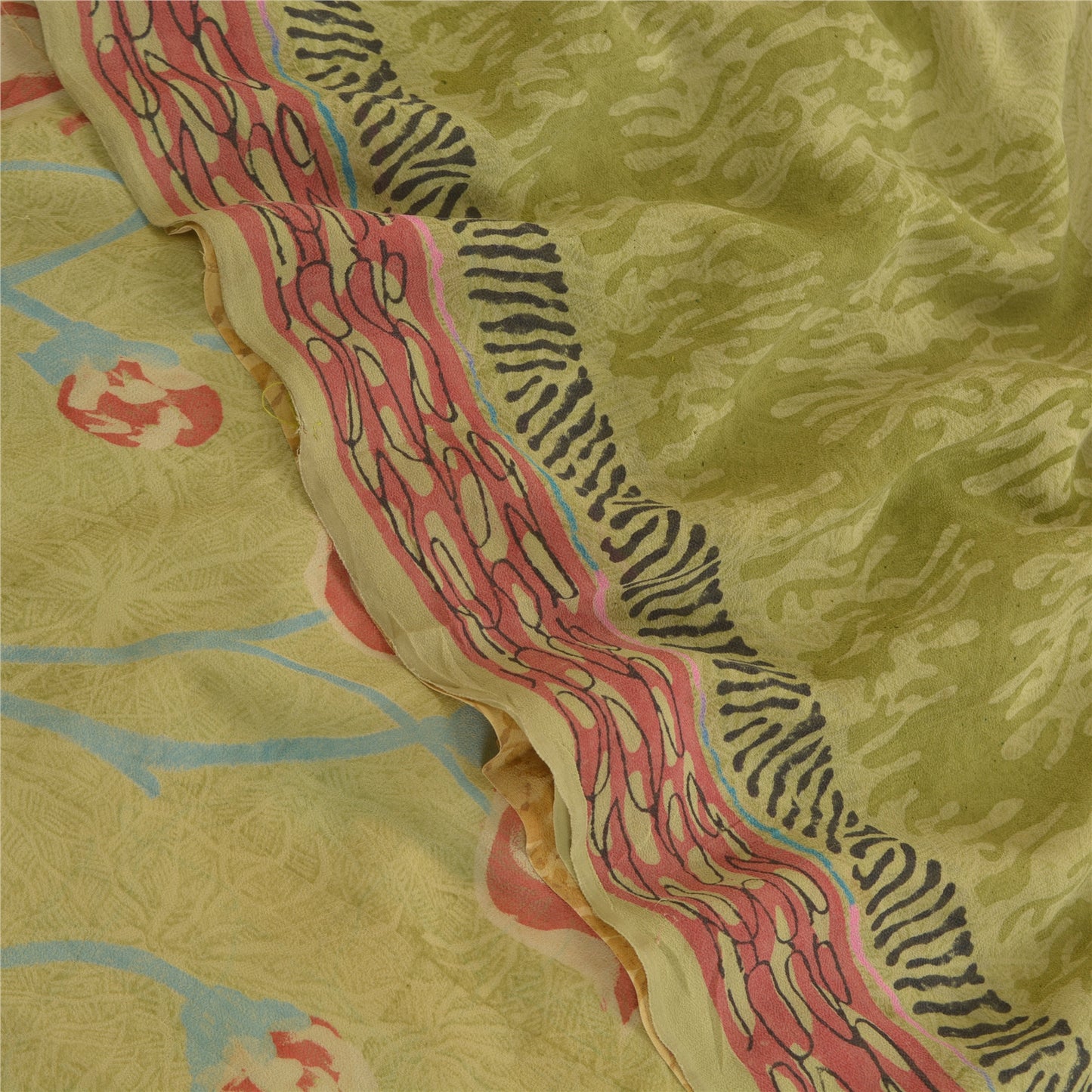 Sanskriti Vintage Multi Sarees Pure Georgette Silk Print Sari 5yd Craft Sustainable Fabric