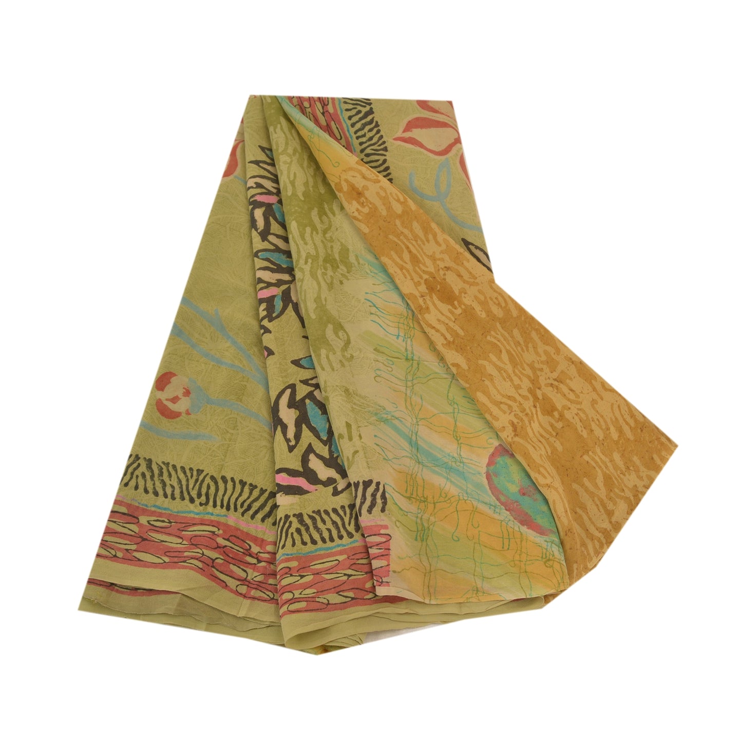 Sanskriti Vintage Multi Sarees Pure Georgette Silk Print Sari 5yd Craft Sustainable Fabric
