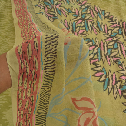 Sanskriti Vintage Multi Sarees Pure Georgette Silk Print Sari 5yd Craft Sustainable Fabric