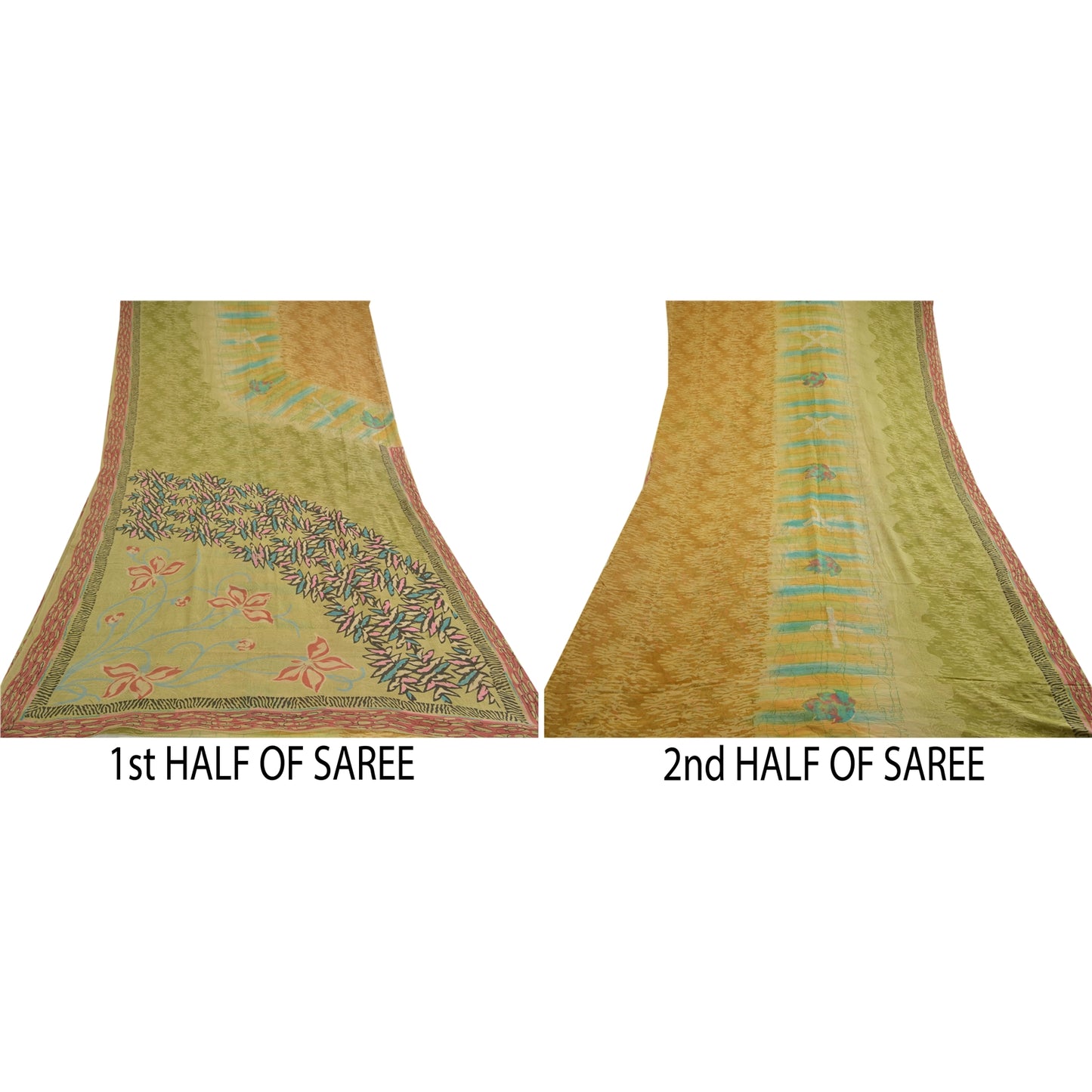 Sanskriti Vintage Multi Sarees Pure Georgette Silk Print Sari 5yd Craft Sustainable Fabric