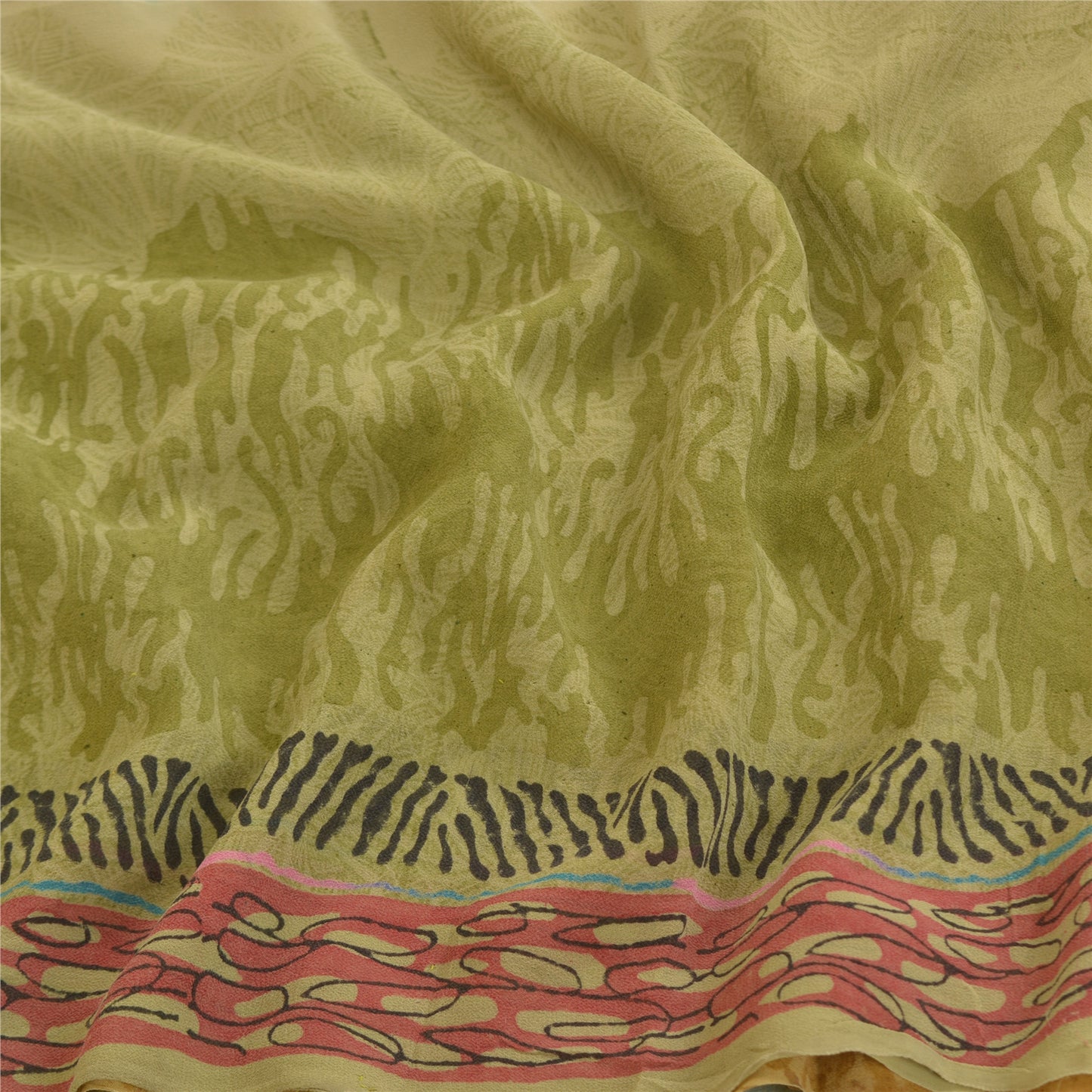 Sanskriti Vintage Multi Sarees Pure Georgette Silk Print Sari 5yd Craft Sustainable Fabric