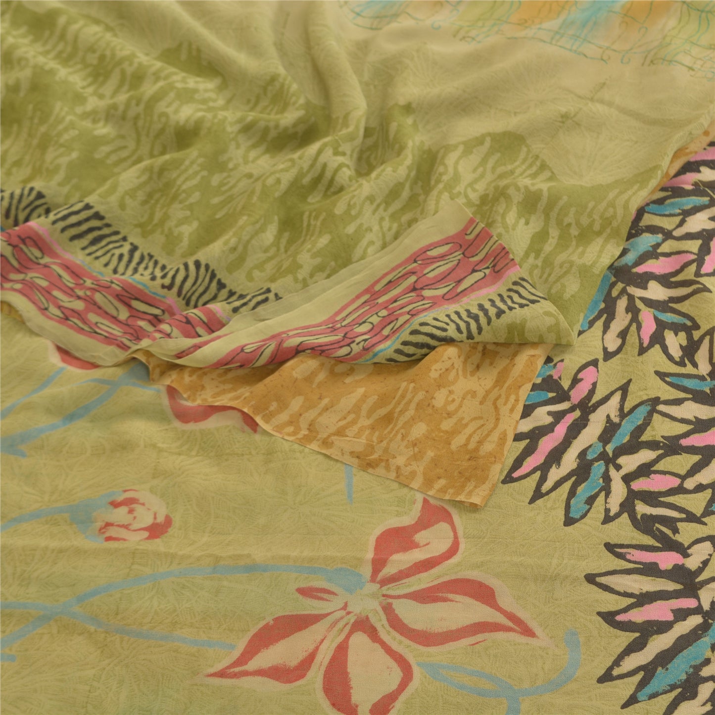 Sanskriti Vintage Multi Sarees Pure Georgette Silk Print Sari 5yd Craft Sustainable Fabric