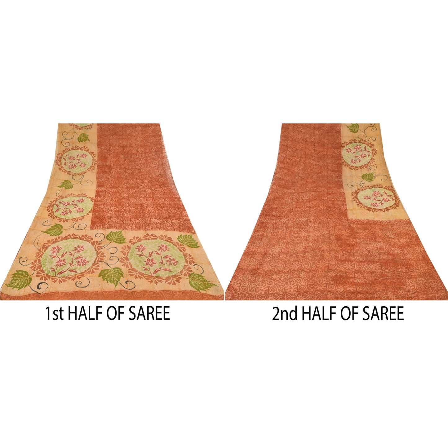 Sanskriti Vintage Pure Georgette Silk Sarees Orange Printed Sari Craft Fabric