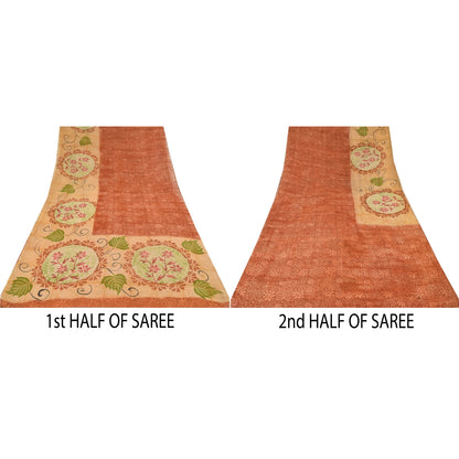 Sanskriti Vintage Pure Georgette Silk Sarees Orange Printed Sari Craft Fabric
