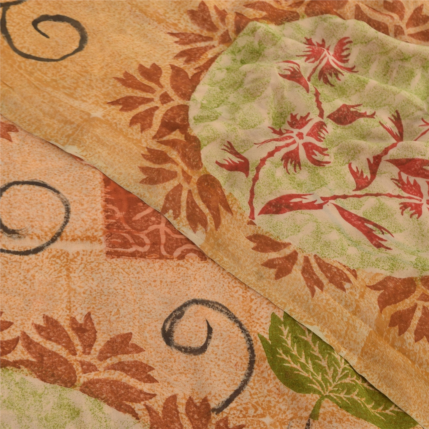 Sanskriti Vintage Pure Georgette Silk Sarees Orange Printed Sari Craft Fabric