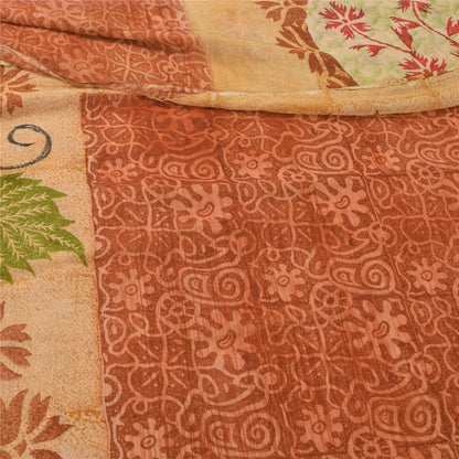 Sanskriti Vintage Pure Georgette Silk Sarees Orange Printed Sari Craft Fabric