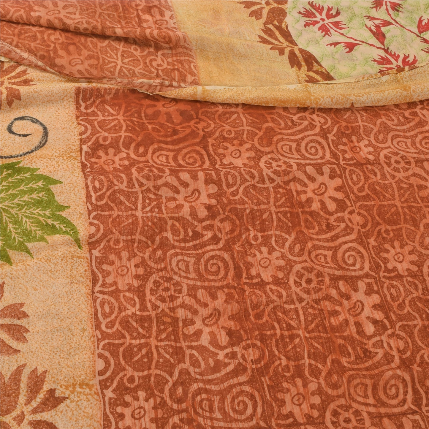 Sanskriti Vintage Pure Georgette Silk Sarees Orange Printed Sari Craft Fabric