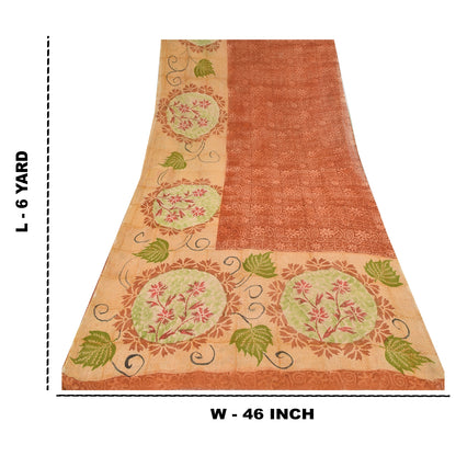 Sanskriti Vintage Pure Georgette Silk Sarees Orange Printed Sari Craft Fabric