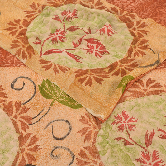 Sanskriti Vintage Pure Georgette Silk Sarees Orange Printed Sari Craft Fabric