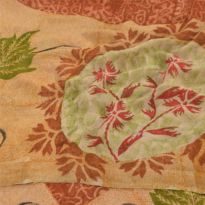 Sanskriti Vintage Pure Georgette Silk Sarees Orange Printed Sari Craft Fabric