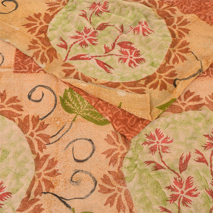 Sanskriti Vintage Pure Georgette Silk Sarees Orange Printed Sari Craft Fabric