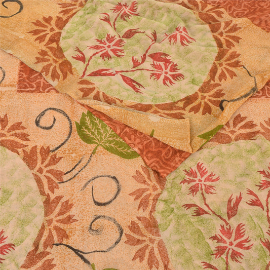Sanskriti Vintage Pure Georgette Silk Sarees Orange Printed Sari Craft Fabric