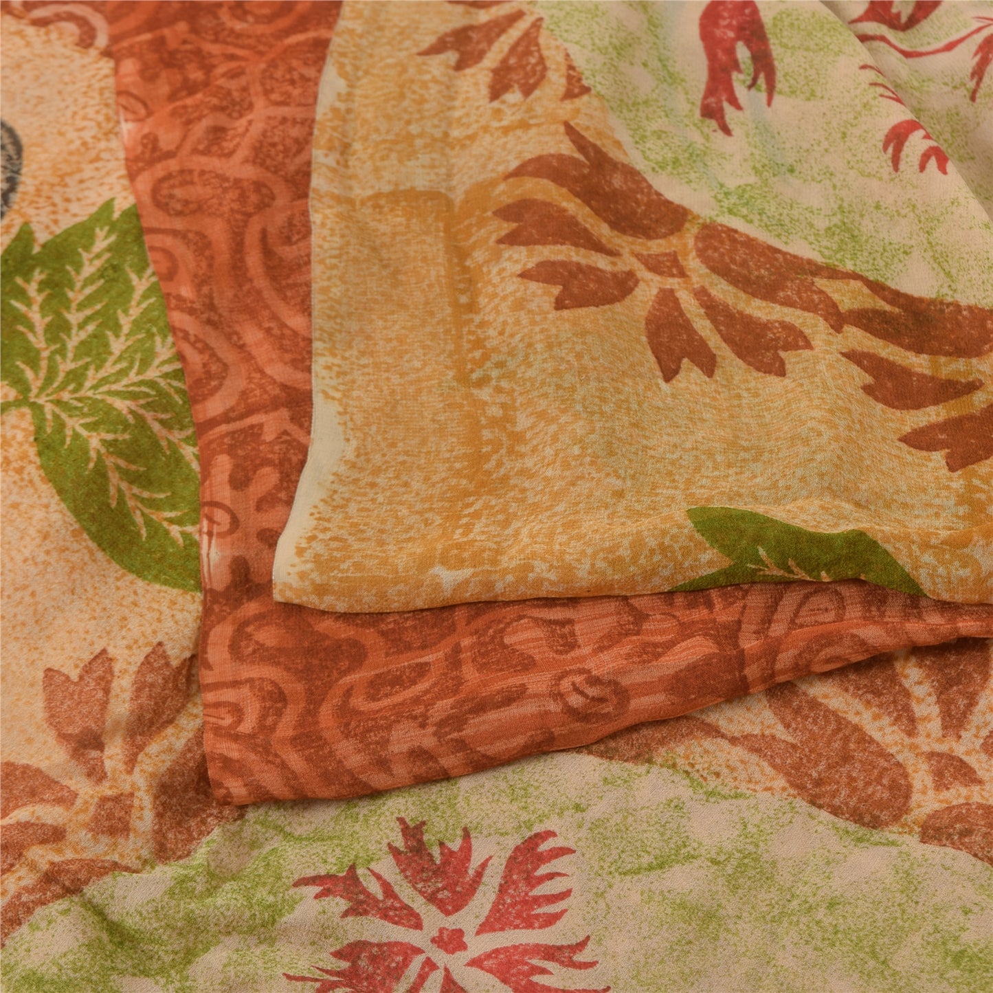 Sanskriti Vintage Pure Georgette Silk Sarees Orange Printed Sari Craft Fabric