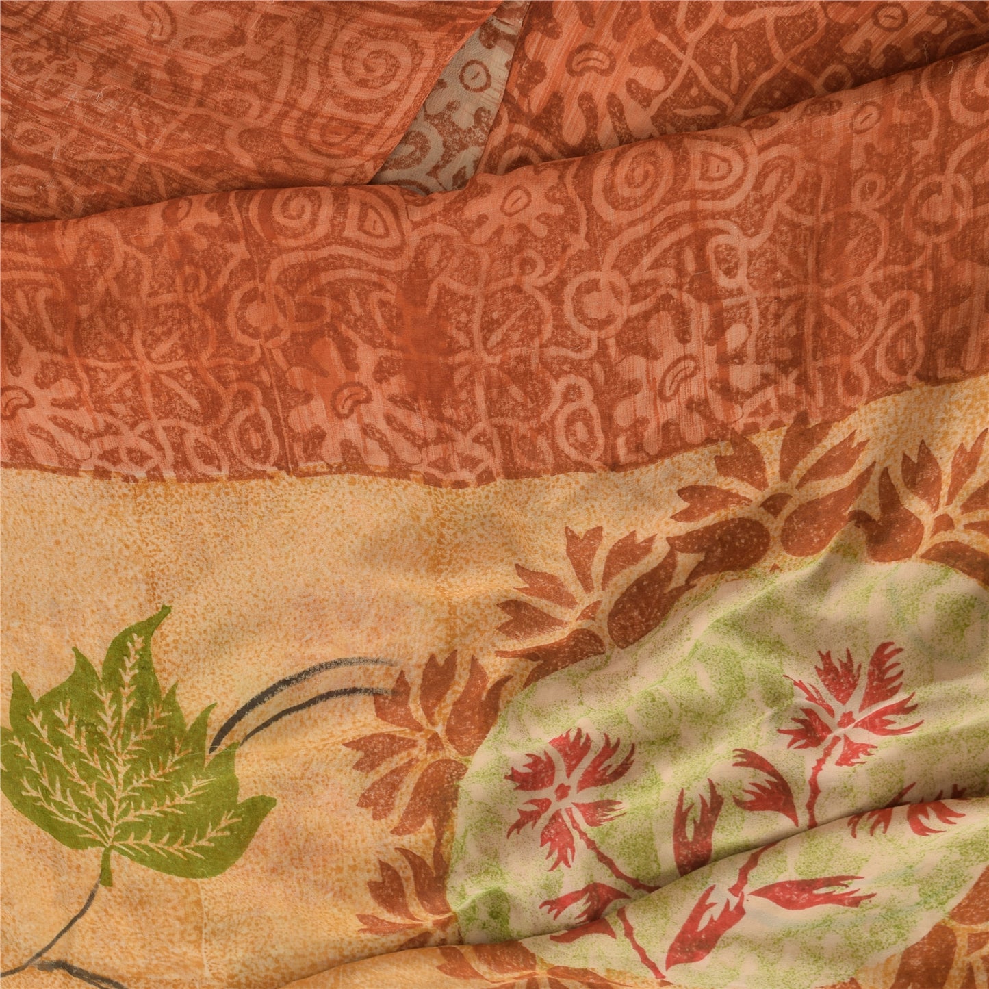 Sanskriti Vintage Pure Georgette Silk Sarees Orange Printed Sari Craft Fabric