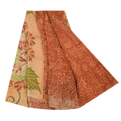 Sanskriti Vintage Pure Georgette Silk Sarees Orange Printed Sari Craft Fabric