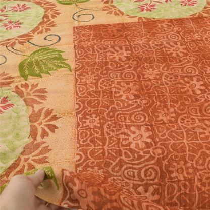 Sanskriti Vintage Pure Georgette Silk Sarees Orange Printed Sari Craft Fabric