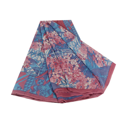 Sanskriti Vintage Pure Georgette Silk Sarees Blue Printed Sari 5yd Craft Sustainable Fabric