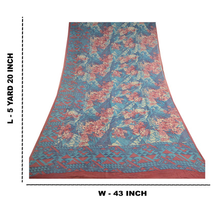 Sanskriti Vintage Pure Georgette Silk Sarees Blue Printed Sari 5yd Craft Sustainable Fabric