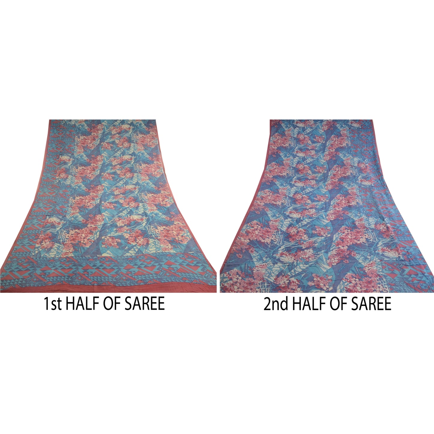 Sanskriti Vintage Pure Georgette Silk Sarees Blue Printed Sari 5yd Craft Sustainable Fabric